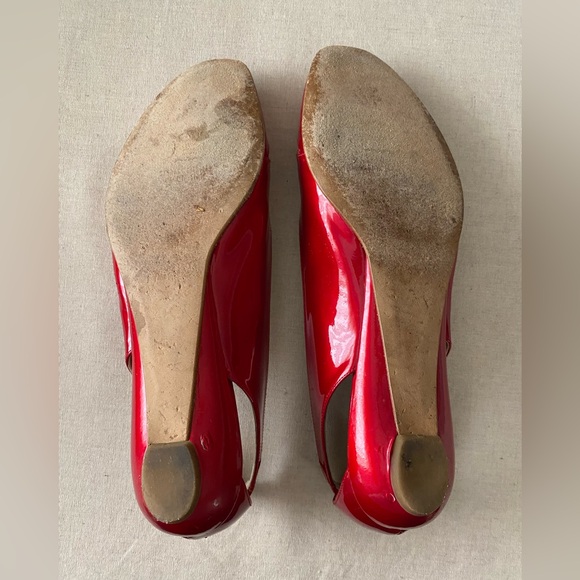 STUART WEITZMAN -Patent Cherry Red Peep Toe, Size 11 - Picture 2 of 3